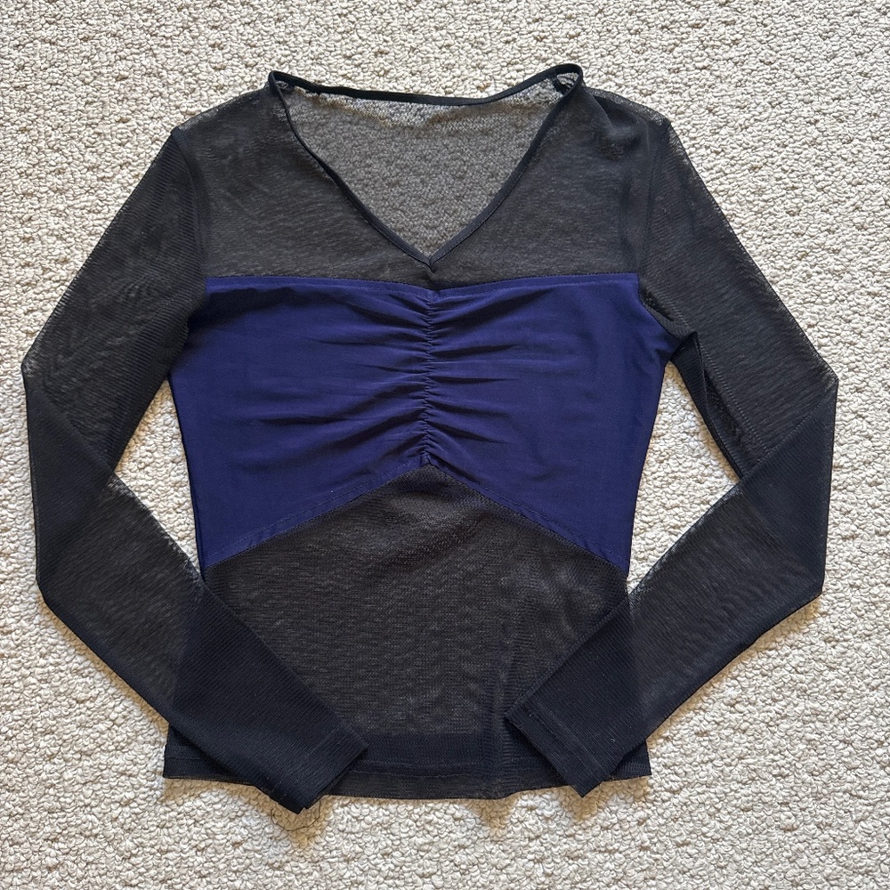 Black and blue sheer top